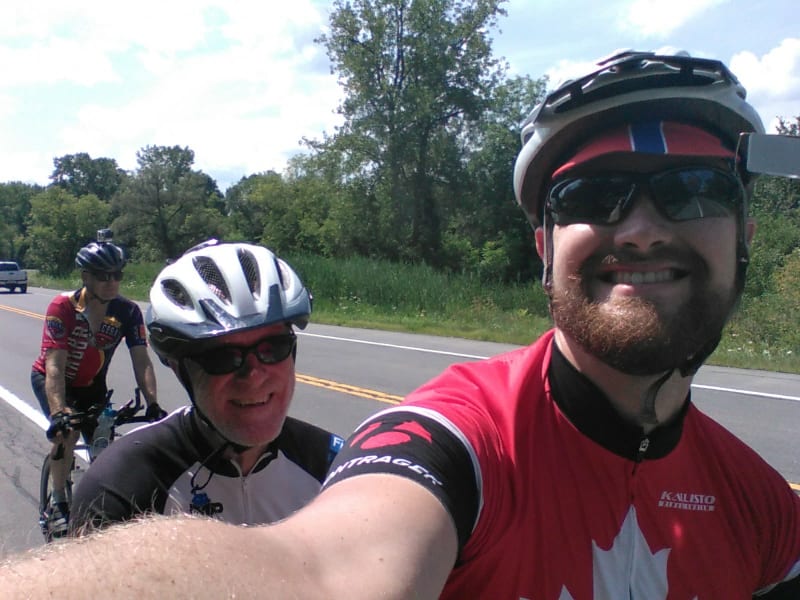 James sneaks a quick selfie from the tandem.