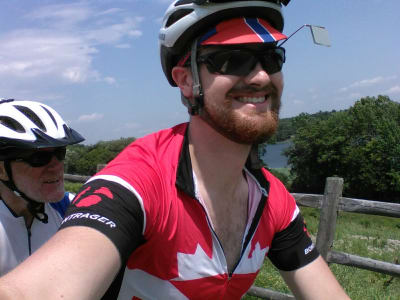 Another selfie from the bike as James and Chris whizz down the bike path